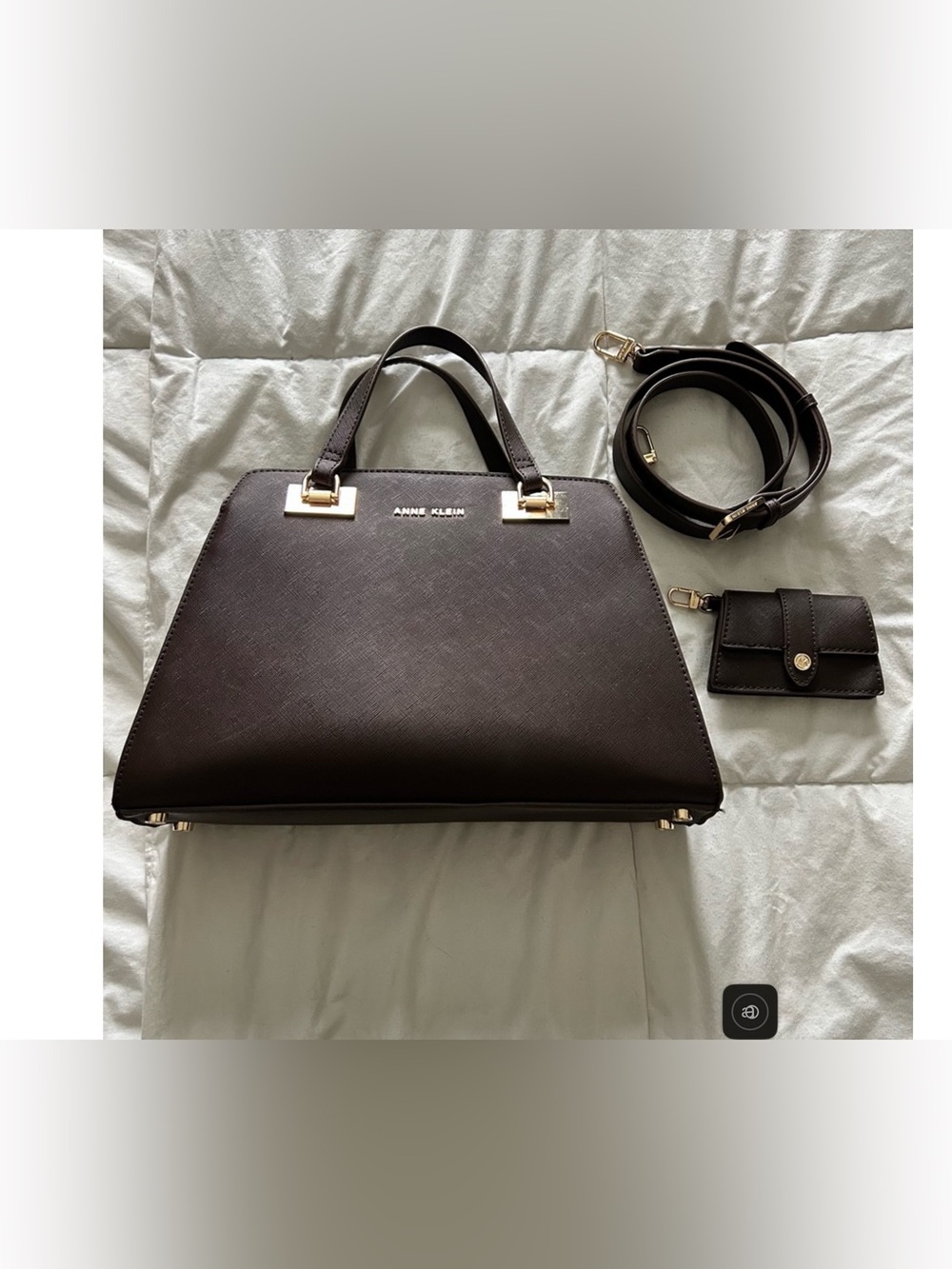 Anne Klein Dark Brown Structured Tote with Gold Hardware
